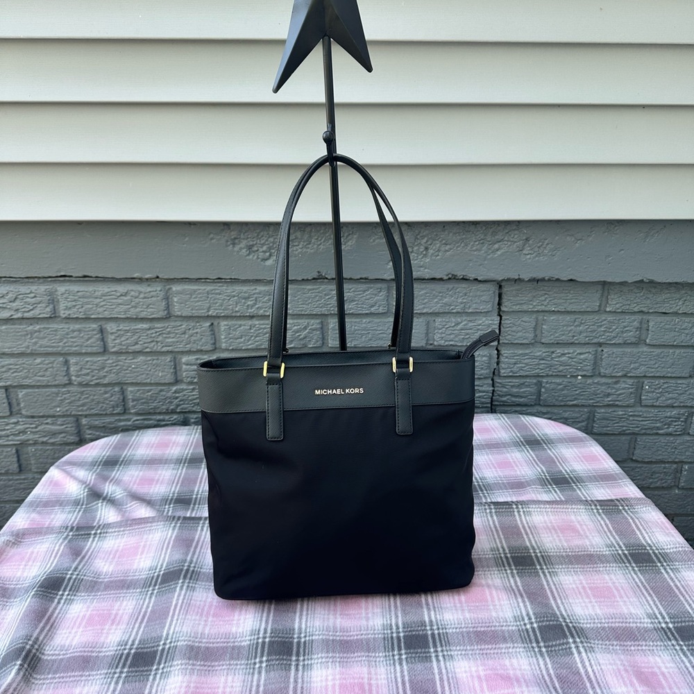 Michael Kors Black Morgan Tote with Gold Accents